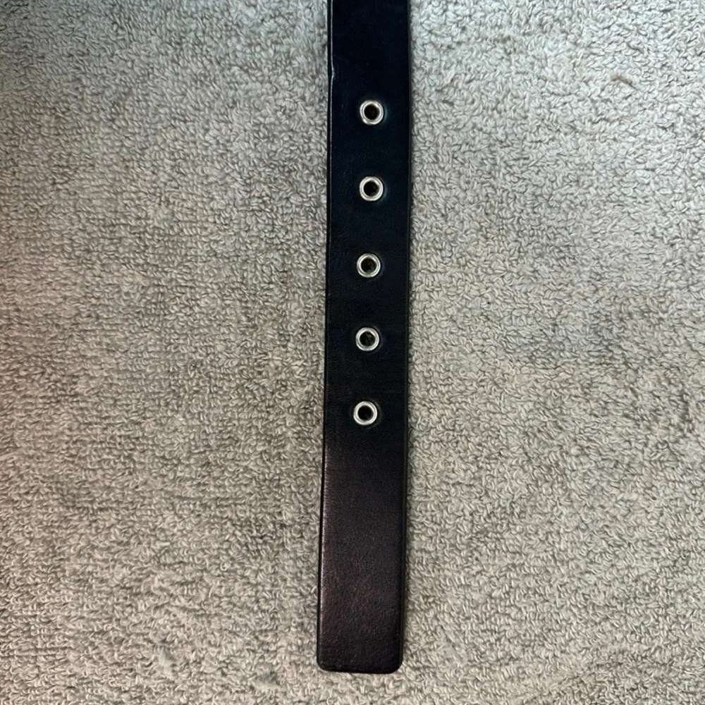 Armani Exchange Mens Black Leather Belt Silver AX Logo Buckle Size 34 K6BE040